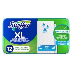 Swiffer Balayer + laver grand format, recharge de coussins humidifiés, nettoyant pour planchers, linges nettoyants, parfum frais, 12 unités 12 ea, 1,17 $/1ch