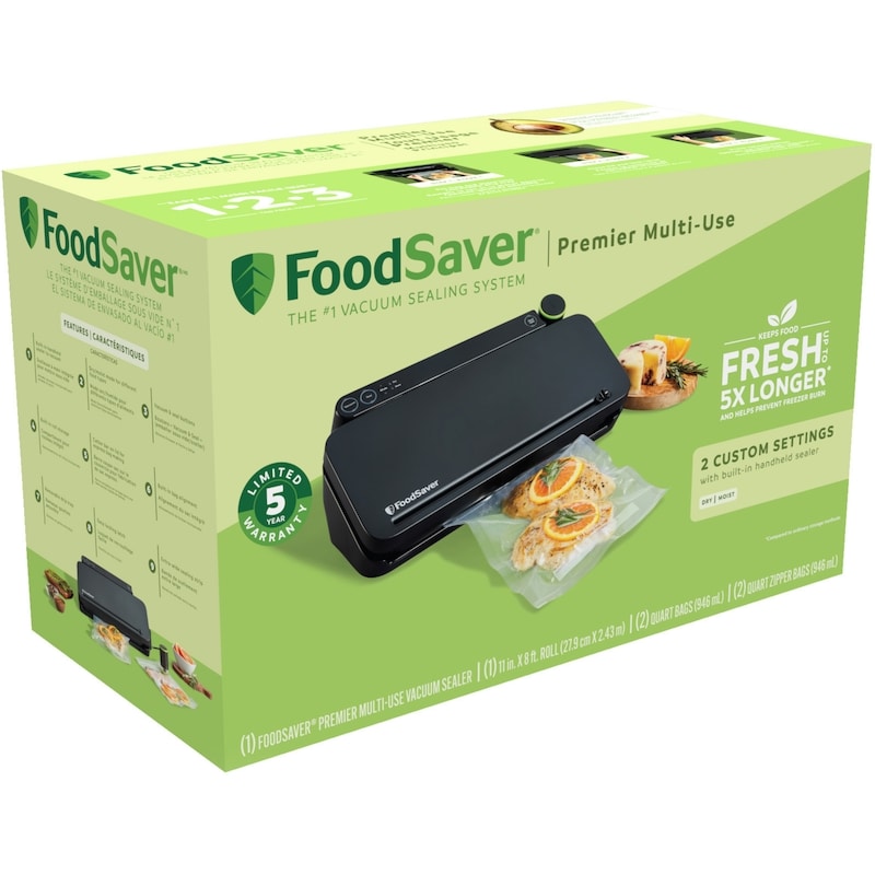 Premier Multi-Use Vacuum Sealer with Built-In Handheld Sealer, 1 Roll and 4 Bags, Matte Black