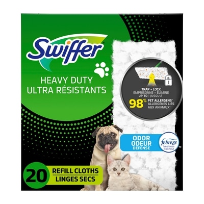 Swiffer Recharges de linges secs multi-surfaces ultra résistants pour animaux domestiques pour balai, pour balayer et nettoyer les planchers, fraîcheur, 20 unités 20 ea, 0,85 $/1ch