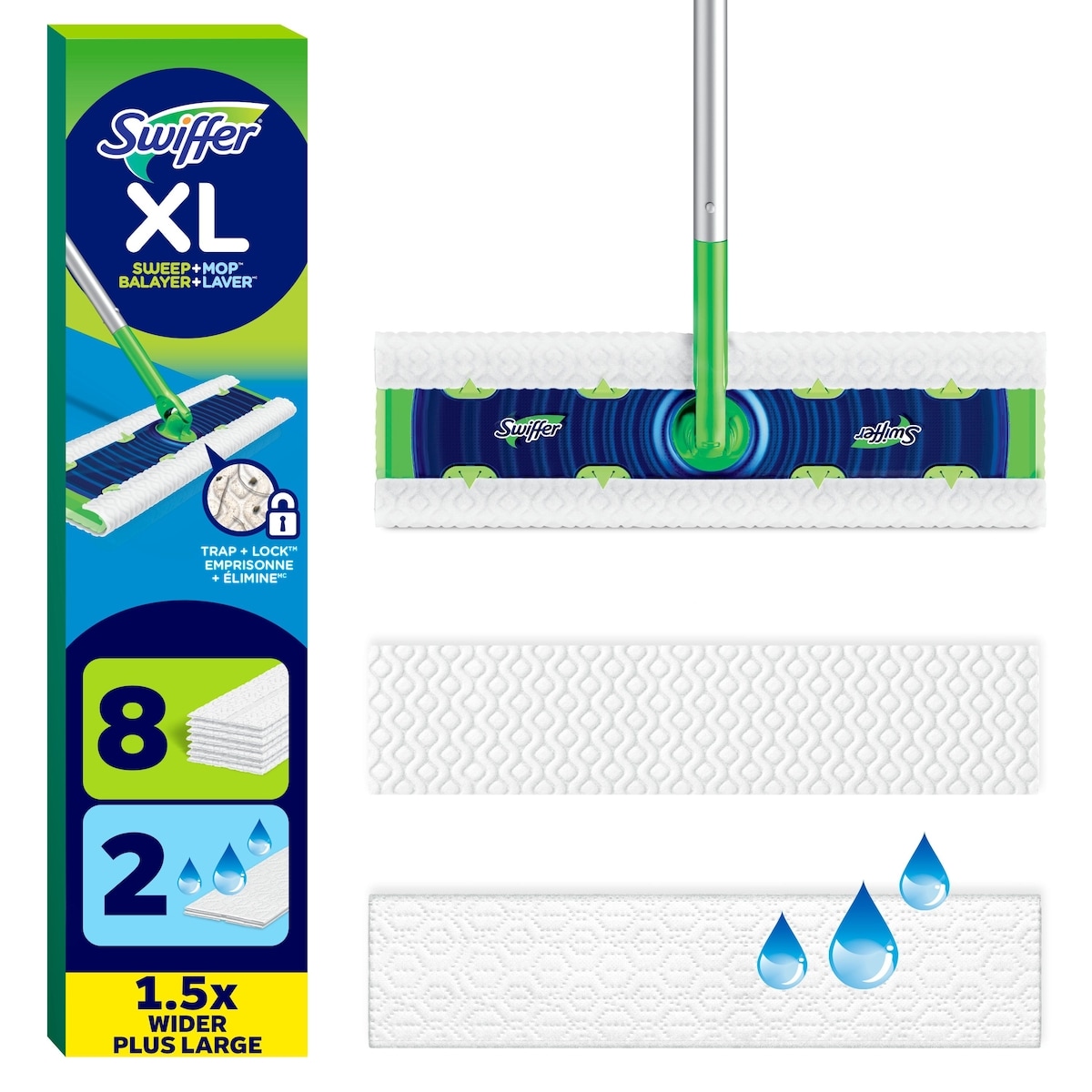 Swiffer Sweeper XL 2-in-1 Dry + Wet Floor Mopping and Sweeping Kit, Multi-Surface Kit for Floor Cleaning, Kit Includes 1 XL Sweeper, 8 XL Dry Sweeping Cloths, 2 XL Wet Mopping Cloths 1 ea, $25.99/1ea