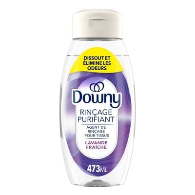 Downy Éliminateur d’odeurs pour lessive et assouplissant textile Rinçage Purifiant, sûr pour tous les tissus, compatible avec les laveuses HE, Lavande fraîche 473 ml, 1,48 $/100ml