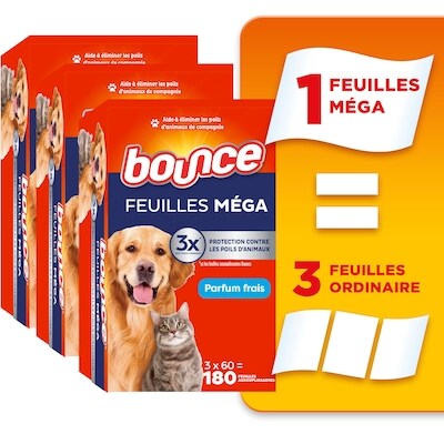 Bounce Feuilles méga pour animaux parfum frais 180 ea, 0,11 $/1ch