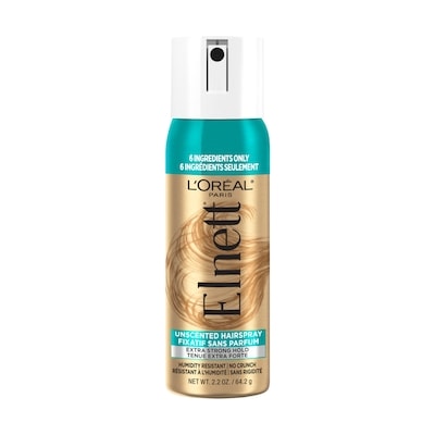 L'Oreal Paris Extra Strong Hold Hairspray, Elnett Satin Unscented, Travel Size 75 ml, $16.65/100ml