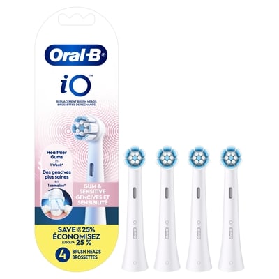 Oral B iO Gum & Sensitive Replacement Heads, Electric Toothbrush Brush Heads, White, 4 Count 4 ea, $12.60/1ea