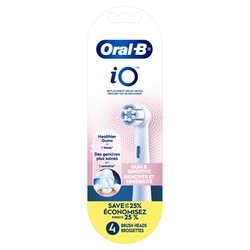 iO Gum & Sensitive Replacement Heads, Electric Toothbrush Brush Heads, White, 4 Count