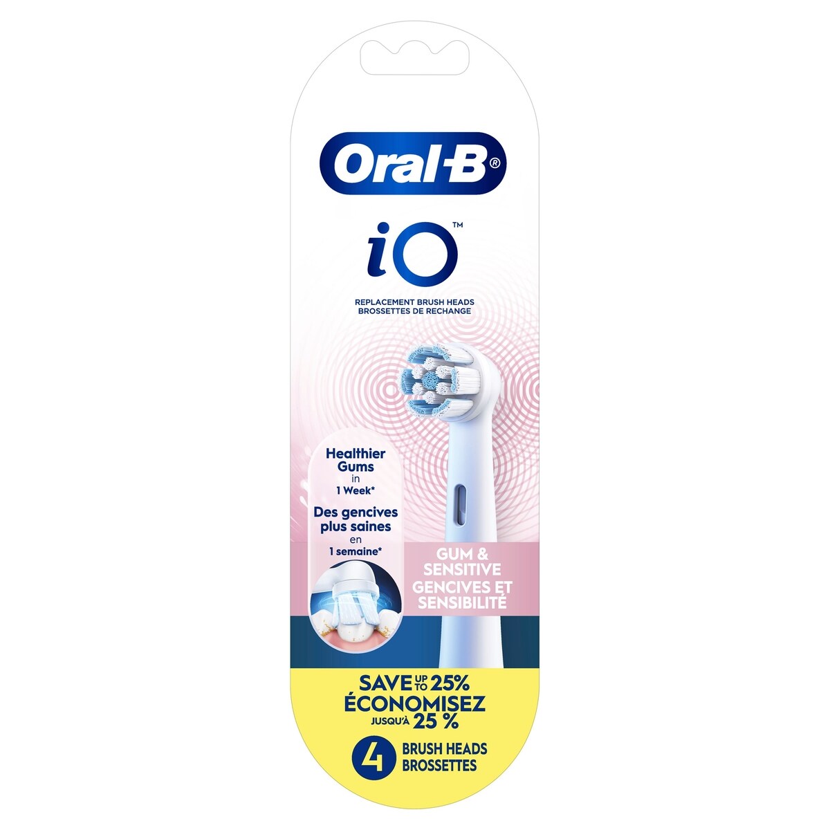 Oral-B Brossettes de rechange iO Gencives et Dents sensibles pour brosse à dents électrique, blanc, 4 unités 4 ea, 15,75 $/1ch