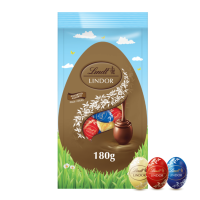 Lindt LINDOR Easter Assorted Chocolate Mini Eggs Pouch 0.18 kg, $5.56/100g