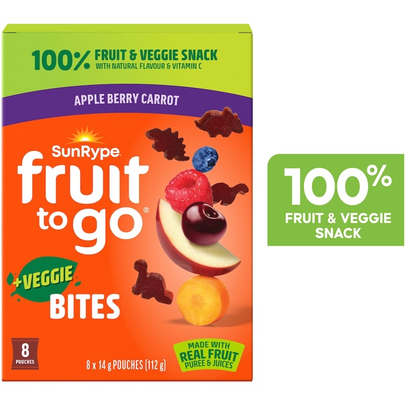 SunRype Fruit To Go 100% Fruit Veggie Snack +Veggie Bites Apple