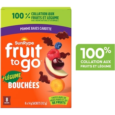 SunRype Fruit to go 100 % collation aux fruits et légume +légume bouchées pomme baies carotte 112 g, 6,24 $/100g