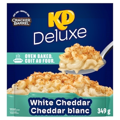 Kraft Kd deluxe macaroni et fromage cuit au four au cheddar blanc, sachet 349 g, 1,86 $/100g