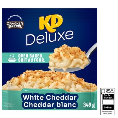 Kraft Kd deluxe macaroni et fromage cuit au four au cheddar blanc, sachet 349 g, 1,86 $/100g
