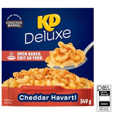 Kraft Kd deluxe macaroni et fromage cuit au four au cheddar havarti, sachet 349 g, 1,86 $/100g
