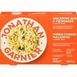Jonathan Garnier Macaronis aux 3 fromages et petits pois 320 g, 2,34 $/100g