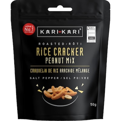 Kari Kari Craquelins de riz rôtis et arachides sel et poivre 50 g, 3,98 $/100g