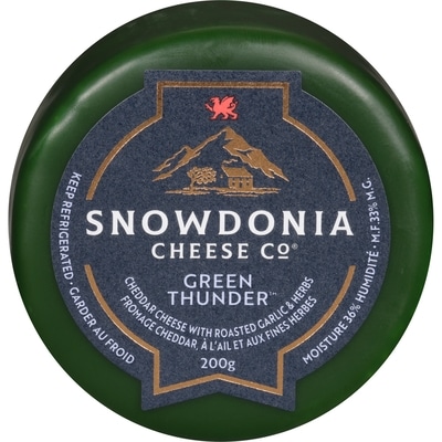 Snowdonia Cheddar Cheese With Roasted Garlic & Herbs Green Thunder 33% M.F. 200 g, $6.00/100g