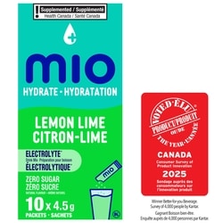MiO Hydrate aromatisant d'eau liquide citron vert avec électrolytes 4, 5 g paquets, 10 ct boîte 45 g, 7,22 $/100g