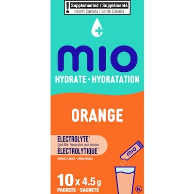 MiO Hydrate Aromatisant D'Eau Liquide Orange Avec Électrolytes, 5 G Paquets, 10 Ct Boîte 45 g, 7,22 $/100g