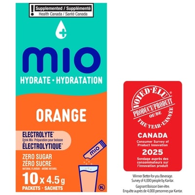 MiO Hydrate aromatisant d'eau liquide orange avec électrolytes, 5 g paquets, 10 ct boîte 45 g, 7,22 $/100g