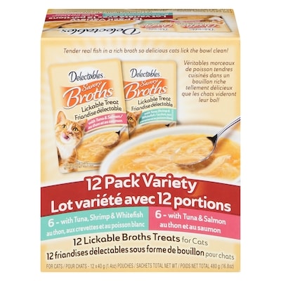 Hartz Savory broths friandises délectables sous forme de bouillon pour chats lot variété avec 12 portions 12x40.0 g, 3,54 $/100g
