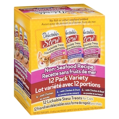 Stew friandises délectables sous forme de ragoût pour chats recette sans fruits de mer lot variété avec 12 portions