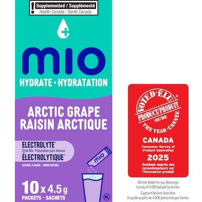 MiO Hydrate aromatisant d'eau liquide raisin arctique avec électrolytes, 5 g paquets, 10 ct boîte 45 g, 10,64 $/100g