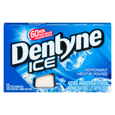 Dentyne Ice gomme sans sucre menthe poivrée 12 ea, 0,11 $/1ch