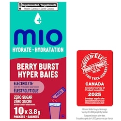 MiO Hydrate aromatisant d'eau liquide hyper baies avec électrolytes, 8 g paquets, boîte de 10 ct 38 g, 8,55 $/100g