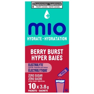 MiO Hydrate aromatisant d'eau liquide hyper baies avec électrolytes, 8 g paquets, boîte de 10 ct 38 g, 8,55 $/100g