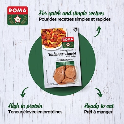 Roma Cooked Sliced Mild Italian Sausage  175 g, $3.14/100g