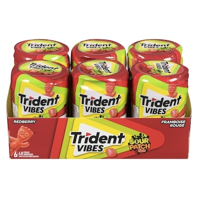 Trident Vibes sour patch kids gomme sans sucre framboise rouge 40 ea, 0,13 $/1ch