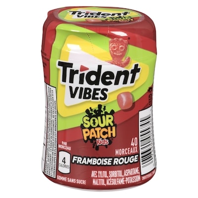 Trident Vibes sour patch kids gomme sans sucre framboise rouge 40 ea, 0,13 $/1ch