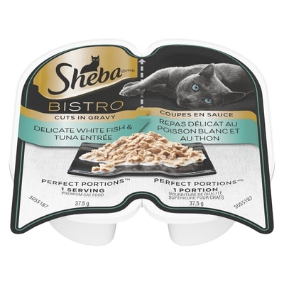 Sheba Perfect portions nourriture de qualité supérieure pour chats bistro coupes en sauce repas délicat au poisson blanc et au thon 75 g, 2,12 $/100g