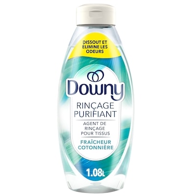 Downy Éliminateur d’odeurs purifiant pour lessive et assouplissant textile, sûr pour tous les tissus, compatible avec les laveuses HE, Fraîcheur cotonnière 1.08 l, 1,02 $/100ml