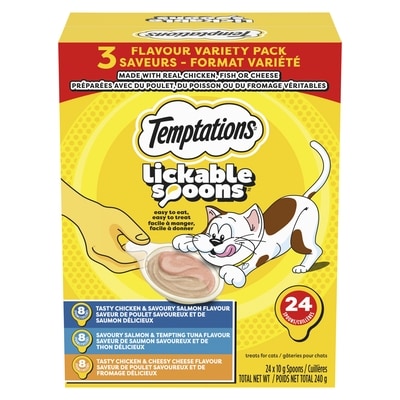 Temptations Lickable spoons gâteries pour chats 3 saveurs - format variété 1.6 kg, 1,62 $/100g