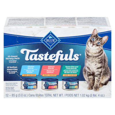 Blue Buffalo Nourriture naturelle pour chats adultes en pâté 12 boîtes assorties 1.02 kg, 1,96 $/100g