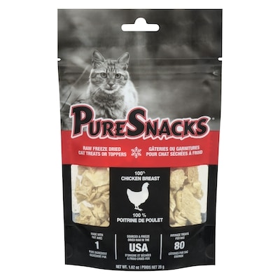 PureSnacks Gâteries ou garnitures pour chat séchées à froid 100 % poitrine de poulet 29 g, 21,69 $/100g