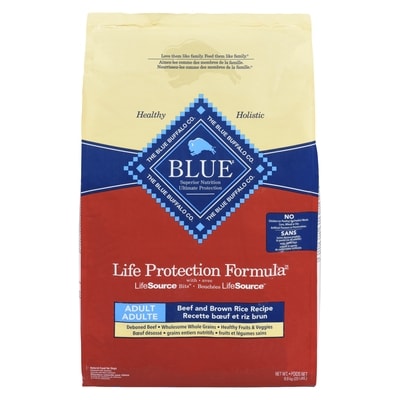 Blue Buffalo Life protection formula nourriture naturelle pour chiens adulte recette bœuf et riz brun 9.9 kg, 0,64 $/100g