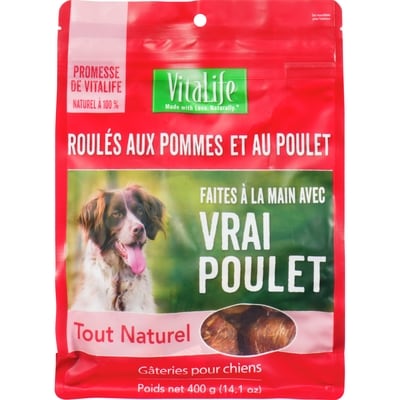 VitaLife Natural rewards gâteries pour chiens roulés aux pommes et au poulet 400 g, 3,50 $/100g