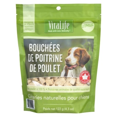 VitaLife Gâteries naturelles pour chiens bouchées de poitrine de poulet 122 g, 9,42 $/100g