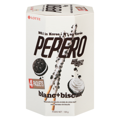 Lotte Pepero - Pack familial de bâtonnets aux biscuits blancs 128 g, 4,13 $/100g