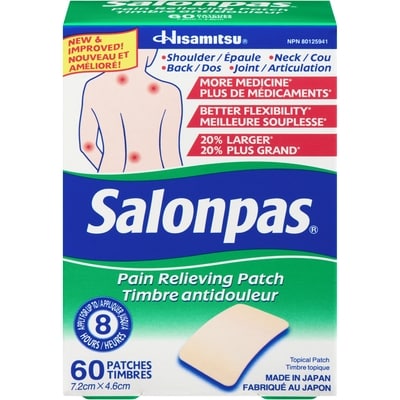 salonpas Timbre antidouleur 7.2cm x 4.6cm 60 ea, 0,32 $/1ch