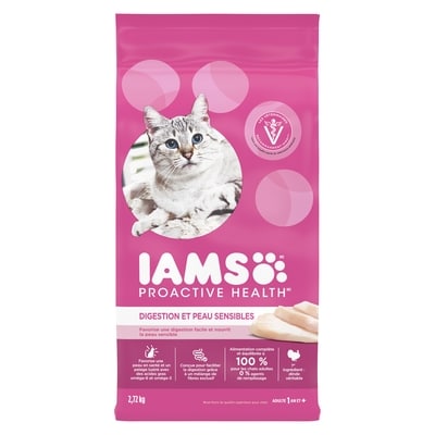 Iams Proactive health nourriture de qualité supérieure pour chats digestion et peau sensibles adulte 1 an et + 2.72 kg, 1,10 $/100g