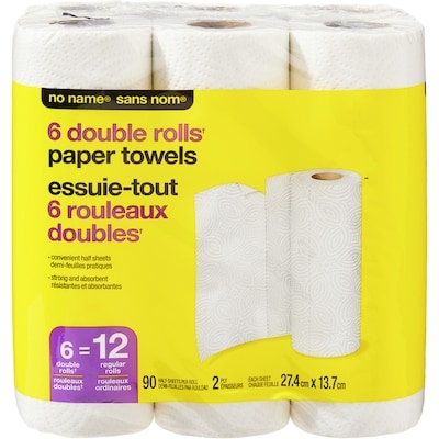No Name Double Rolls Paper Towels 6 Pack 6 ea, $0.83/1ea