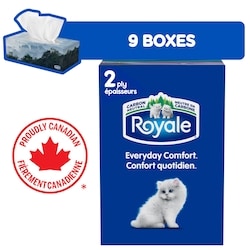 Royale Everyday Comfort Facial Tissue, 9 Flat Boxes, 100 Tissues per box 9 ea, $1.33/1ea