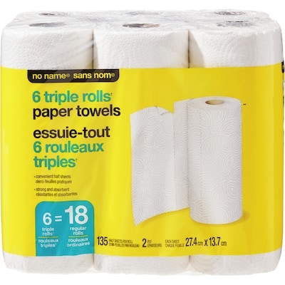 No Name Triple Rolls Paper Towels 6 Pack 6 ea, $1.33/1ea