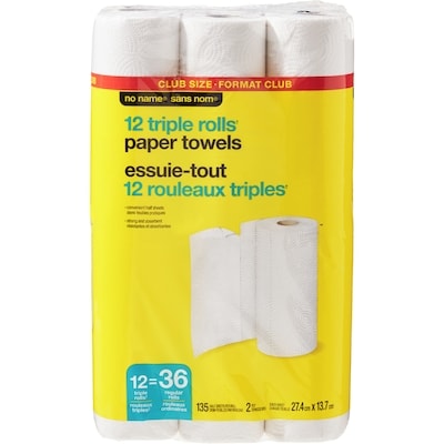 No Name Triple Rolls Paper Towels Club Pack 12 ea, $1.08/1ea
