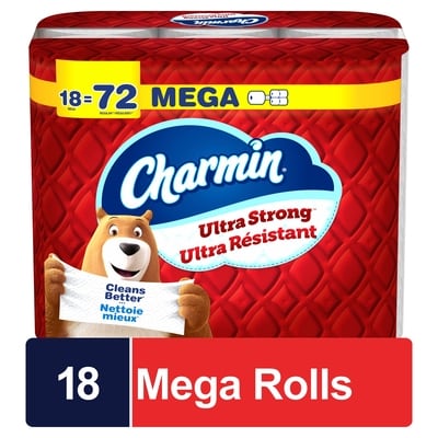 Charmin Ultra Strong Toilet Paper, 18 Equal 72 Rolls, 220 Bathroom Tissues per roll 18 ea, $1.28/1ea