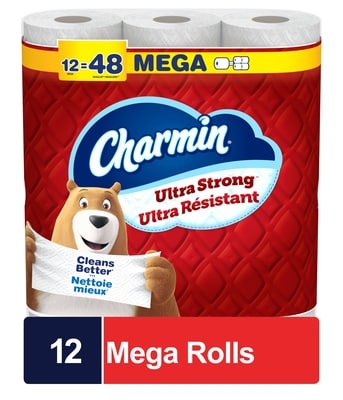 Charmin Ultra Strong Toilet Paper, 12 Equal 48 Rolls, 220 Bathroom Tissues per roll 12 ea, $1.50/1ea