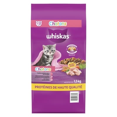 Whiskas Nourriture sèche pour chatons avec poulet véritable pour les chatons de 1 à 12 mois 1.5 kg, 0,80 $/100g