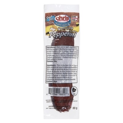 Chris Brothers Pepperoni Honey Garlic Snack Size 80 g, $3.49/100g